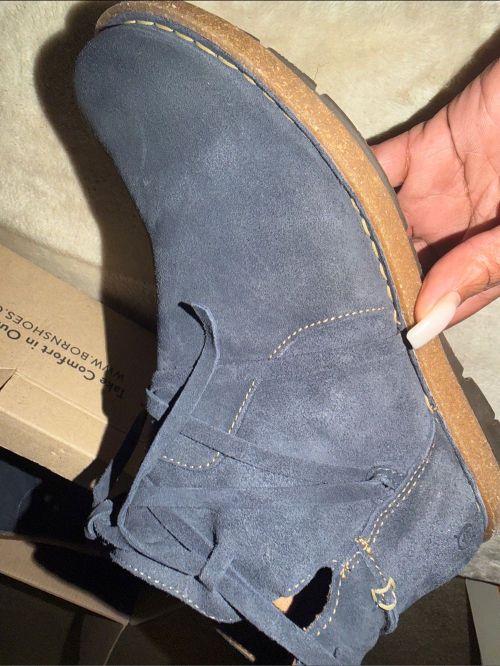 Born Navy Suede Lace-Up Ankle Bootie
